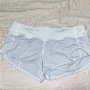 White lulu lemon speed-up shorts